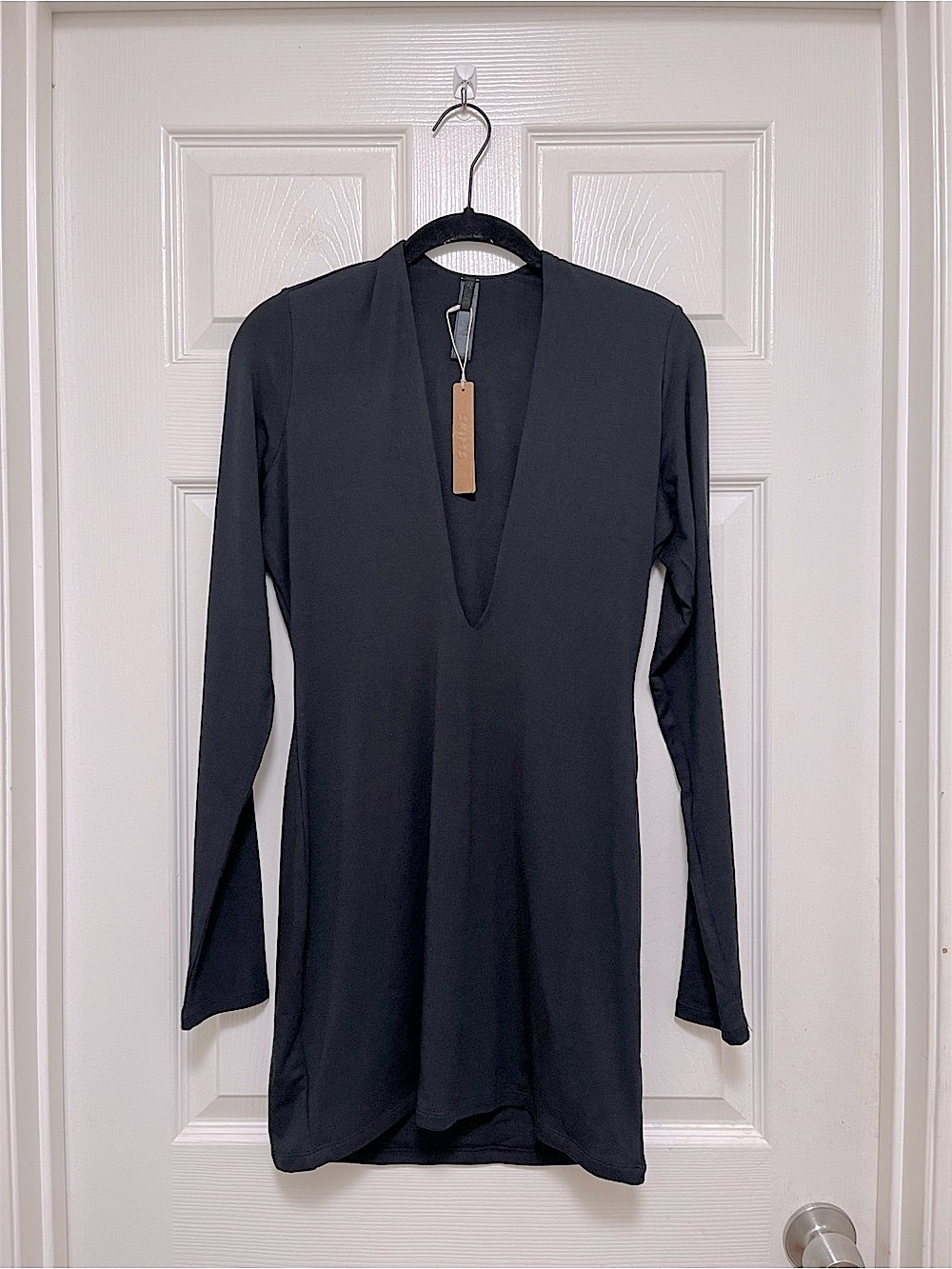 NWT SKIMS Smooth Layers Plunge Mini Dress in Obsidian - Picture 5 of 8